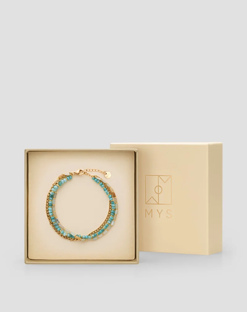 Bracelet plaqué or avec pierres naturelles turquoise africaine et amazonite Mys
