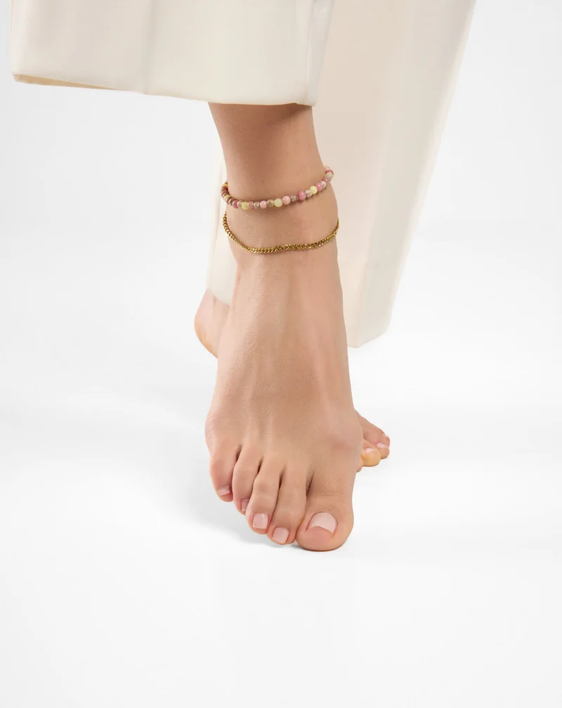 Bracelet de cheville en pierre naturelle jade rose et citron Mys