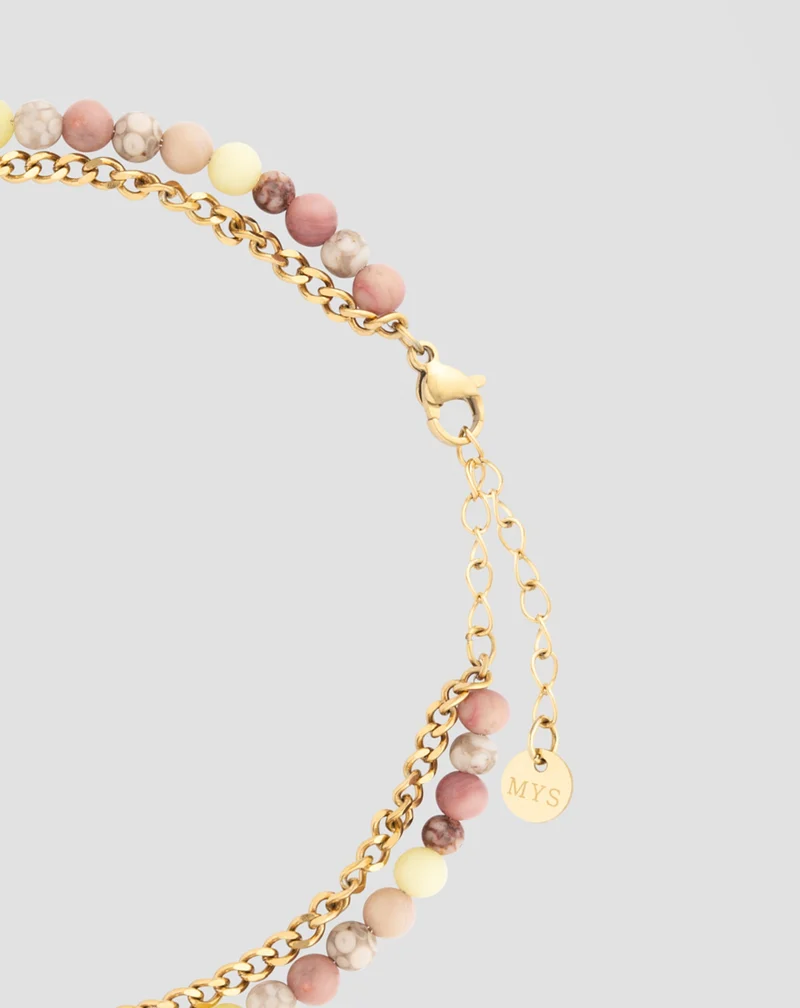 Bracelet de cheville en pierre naturelle jade rose et citron Mys