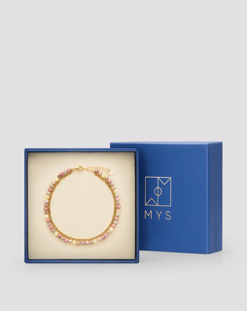 Bracelet de cheville en pierre naturelle jade rose et citron Mys