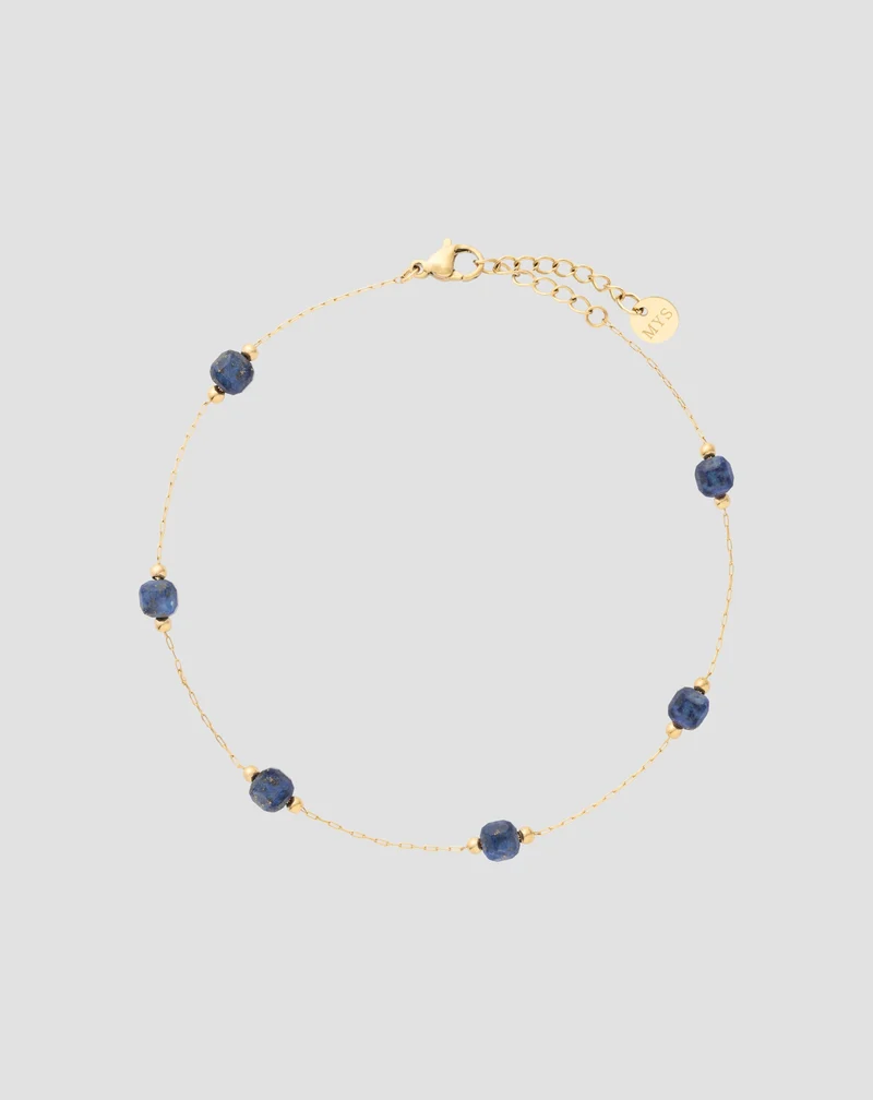 Bracelet de cheville plaqué or avec pierres naturelles lapis-lazuli Mys