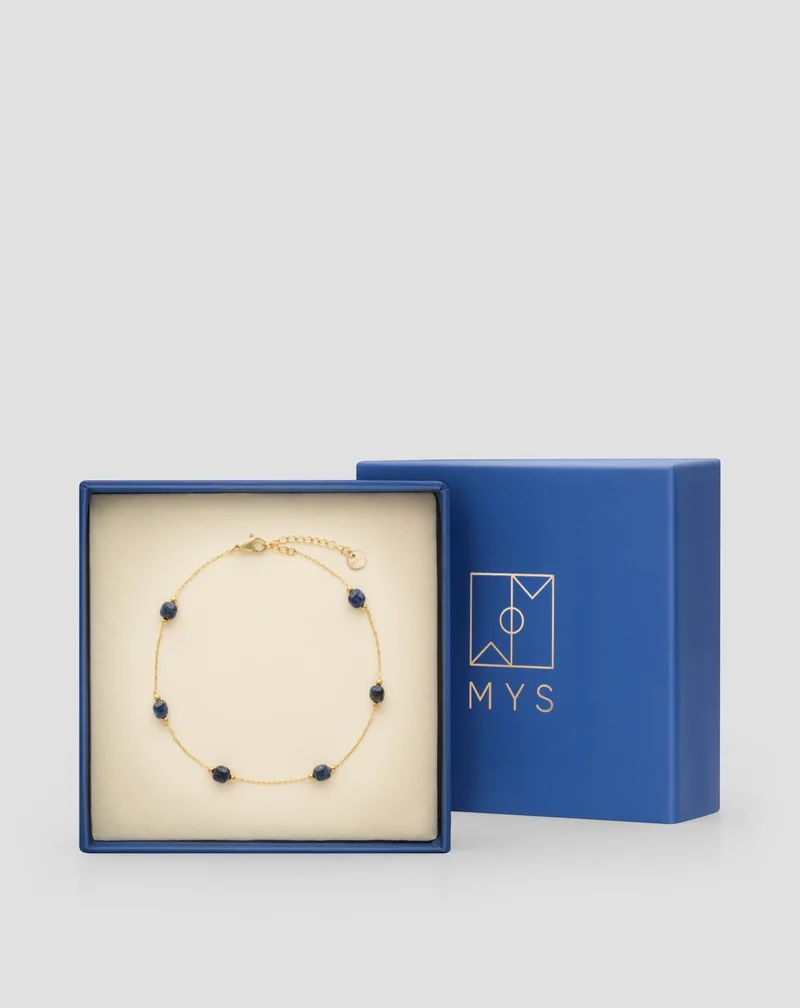Bracelet de cheville plaqué or avec pierres naturelles lapis-lazuli Mys