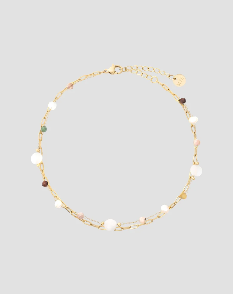 Bracelet de cheville avec pierres naturelles agate, maifan, jaspe, jade et aventurine Mys