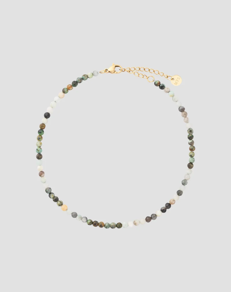 Bracelet de cheville en pierre naturelle turquoise africaine et amazonite Mys