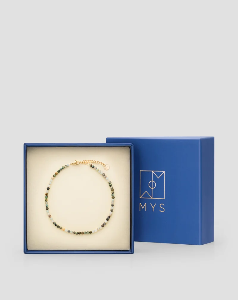 Bracelet de cheville en pierre naturelle turquoise africaine et amazonite Mys