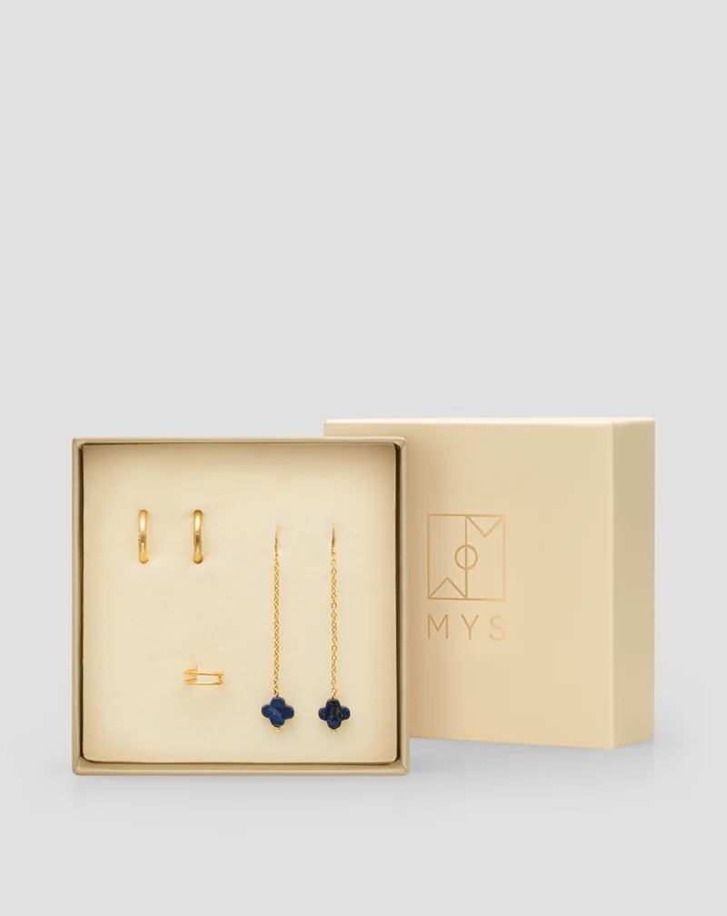 Boucles d'oreilles plaquées or avec pierres naturelles lapis-lazuli Mys