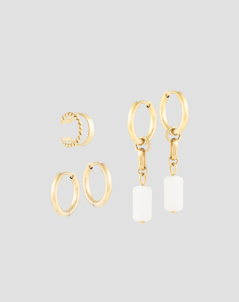 Boucles d’oreilles dorées à l’or fin avec pierres naturelles jade blanc set de boucles d’oreilles My