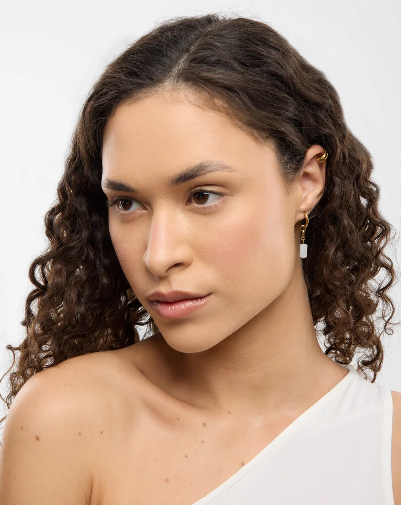 Boucles d’oreilles dorées à l’or fin avec pierres naturelles jade blanc set de boucles d’oreilles My