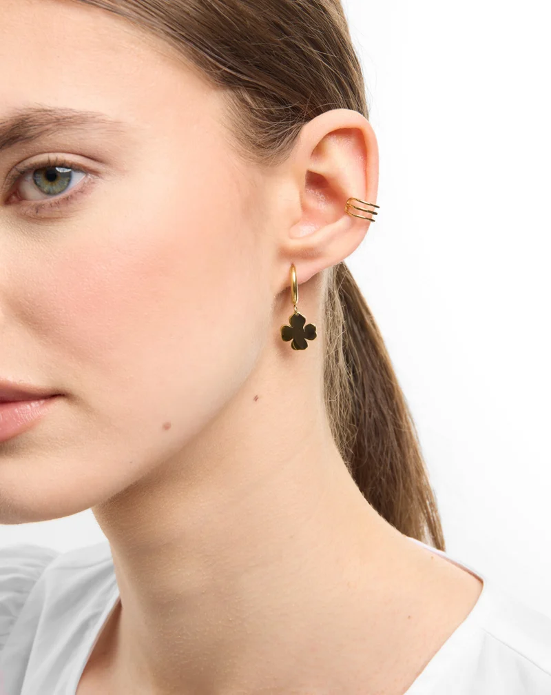 Boucles d’oreilles dorées à l’or fin créoles trèfles ear cuff set de boucles d’oreilles Mys