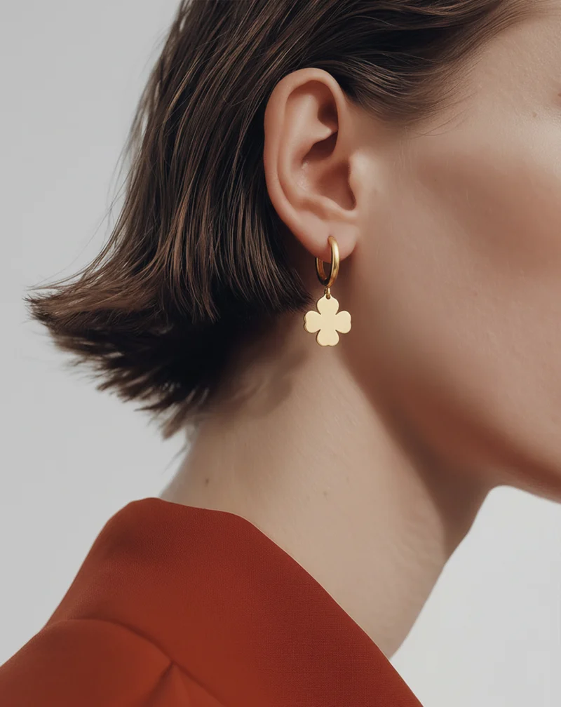 Boucles d’oreilles dorées à l’or fin créoles trèfles ear cuff set de boucles d’oreilles Mys