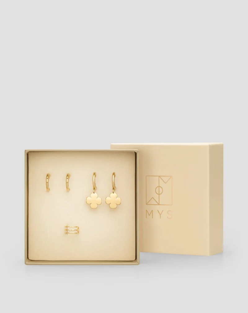 Boucles d’oreilles dorées à l’or fin créoles trèfles ear cuff set de boucles d’oreilles Mys