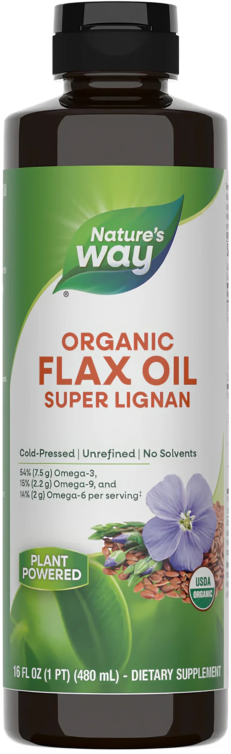 Flax Oil with Lignans Liquid (Organic), 16 fl oz (480 mL) Bottle