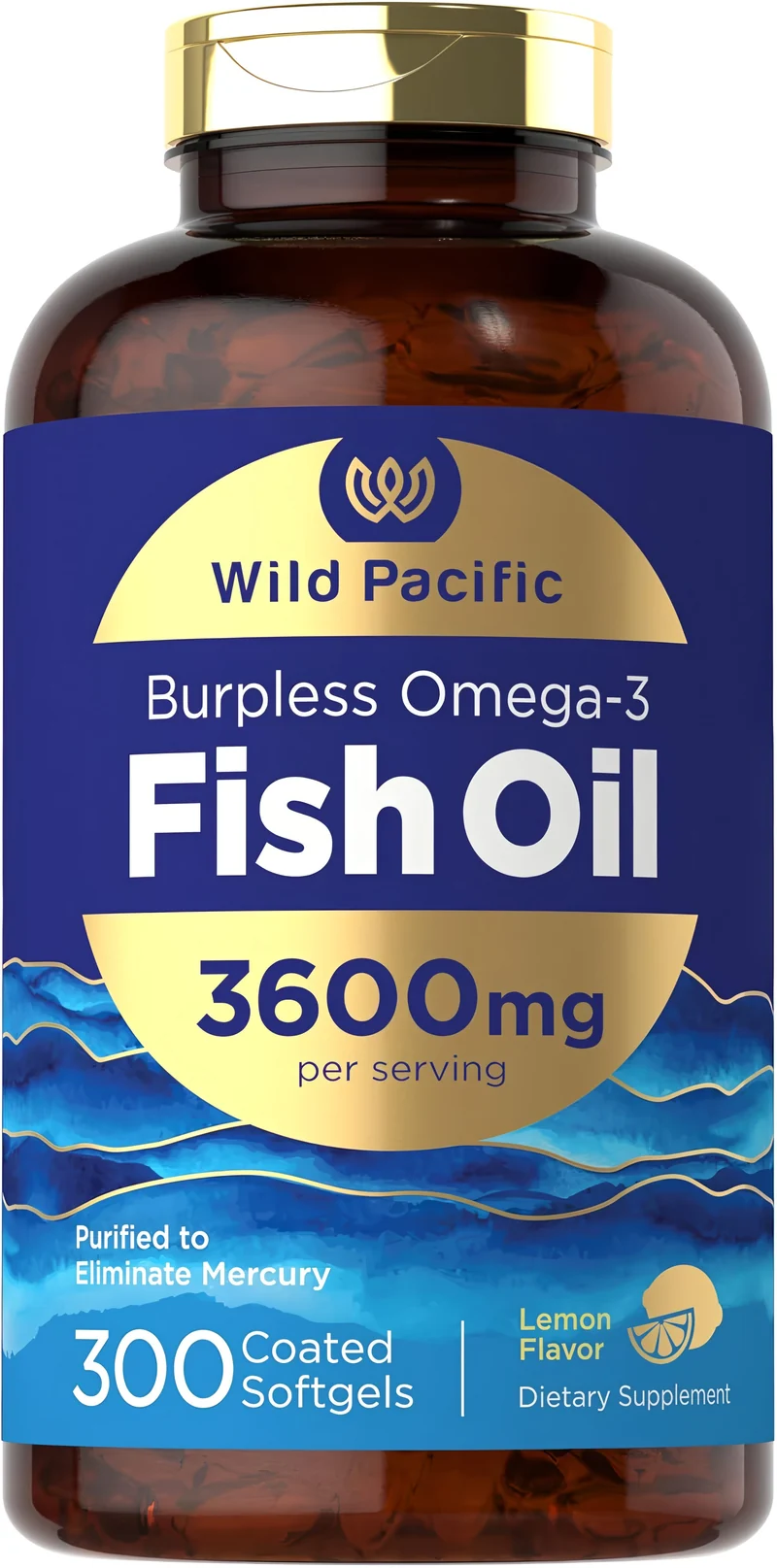 Omega-3 Fish Oil Burpless, 3600 mg (per serving), 300 Coated Softgels