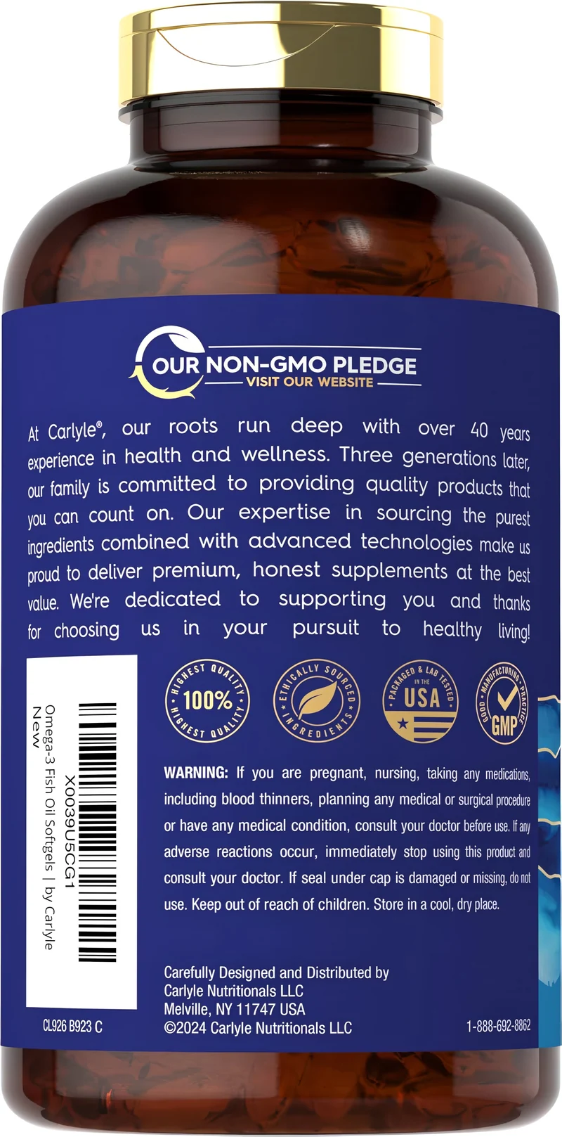 Omega-3 Fish Oil Burpless, 3600 mg (per serving), 300 Coated Softgels