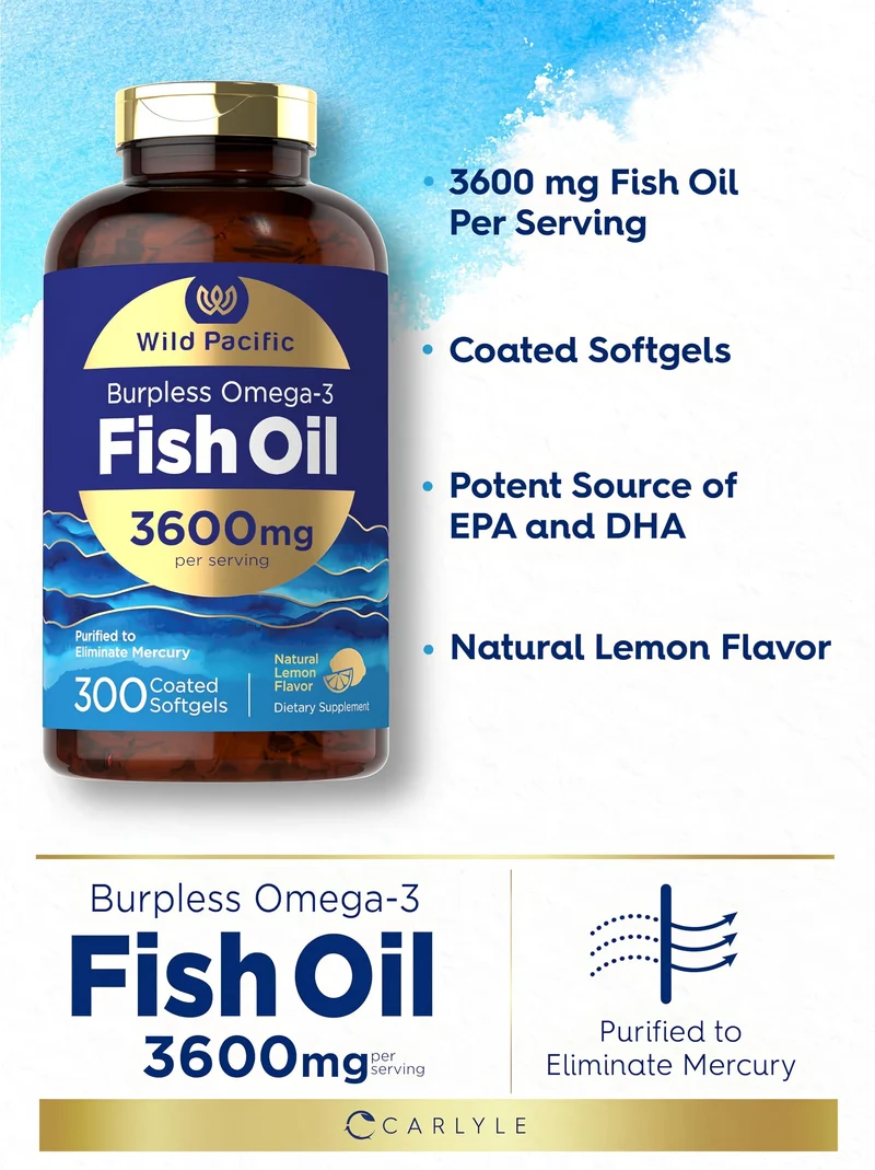 Omega-3 Fish Oil Burpless, 3600 mg (per serving), 300 Coated Softgels