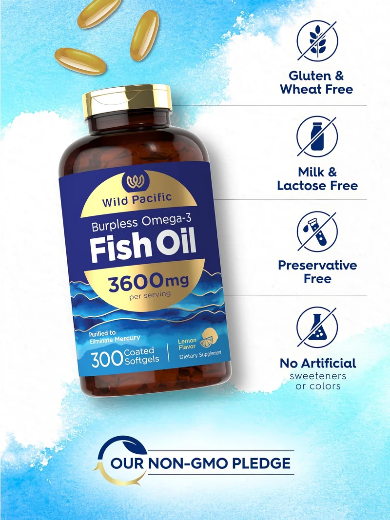 Omega-3 Fish Oil Burpless, 3600 mg (per serving), 300 Coated Softgels