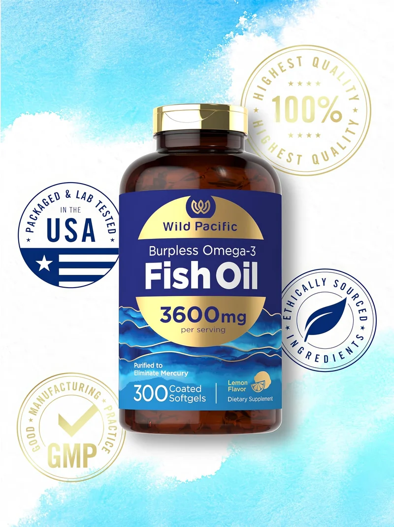 Omega-3 Fish Oil Burpless, 3600 mg (per serving), 300 Coated Softgels