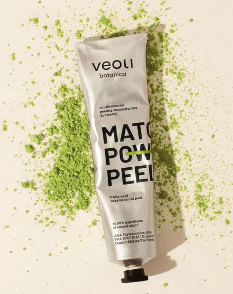 Produit exfoliant enzymatique avec des acides AHA 10 %, PHA 10 %, BHA Matcha power peel Veoli Botanica