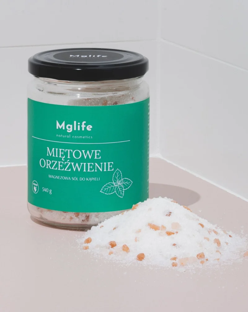 Sel de bain de magnésium avec sel d’Epsom et huile essentielle Rafraîchissement à la menthe Mglife