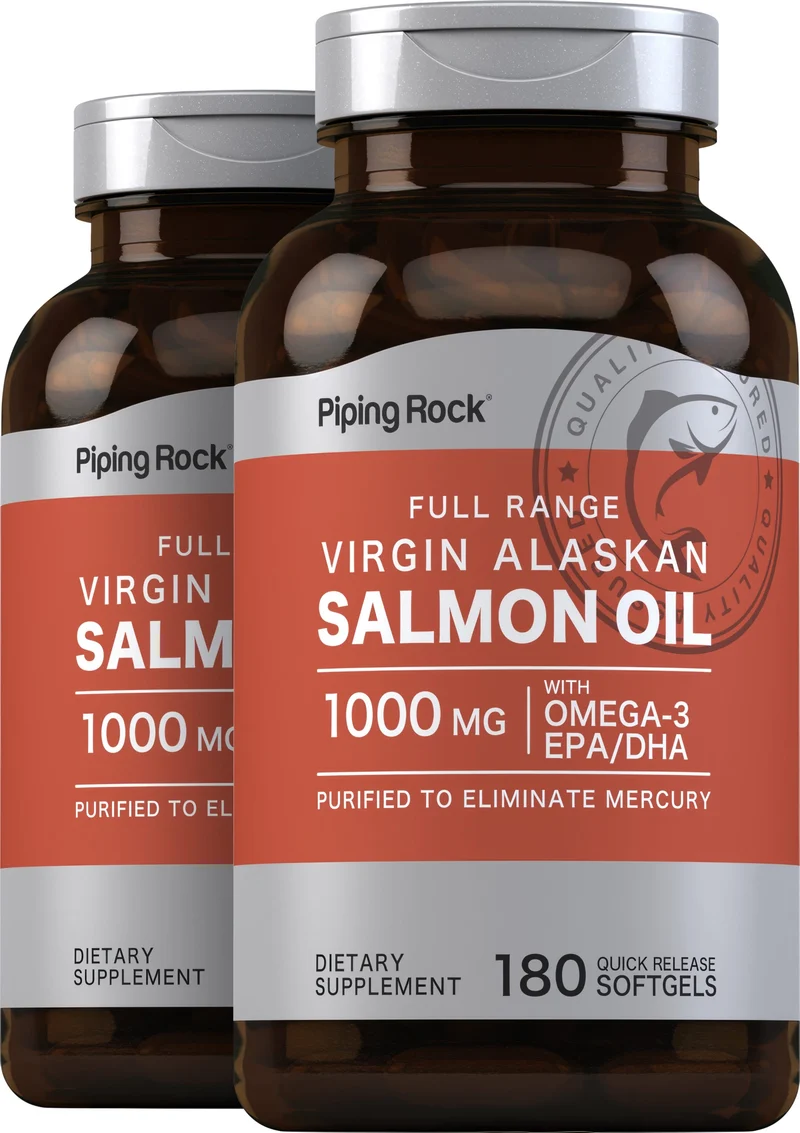 Salmon Oil 1000 mg Virgin Wild Alaskan Full Range, 180 Quick Release Softgels, 2 Bottles