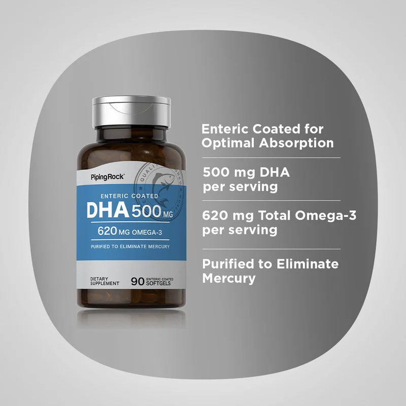 DHA Enteric Coated, 500 mg, 90 Quick Release Softgels, 2 Bottles