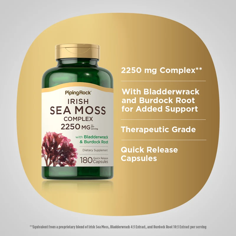 Irish Sea Moss Complex with Bladderwrack & Burdock Root, 2250 mg (per serving), 170 Quick Release Capsules, 2 Bottles