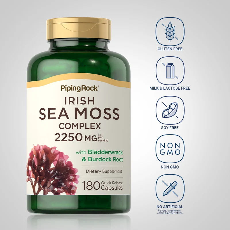 Irish Sea Moss Complex with Bladderwrack & Burdock Root, 2250 mg (per serving), 170 Quick Release Capsules, 2 Bottles