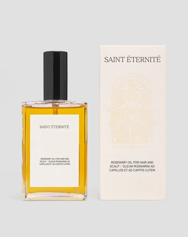 L'huile capillaire et de cuir chevelu au romarin de Saint Éternité nourrit et stimule la croissance des cheveux.