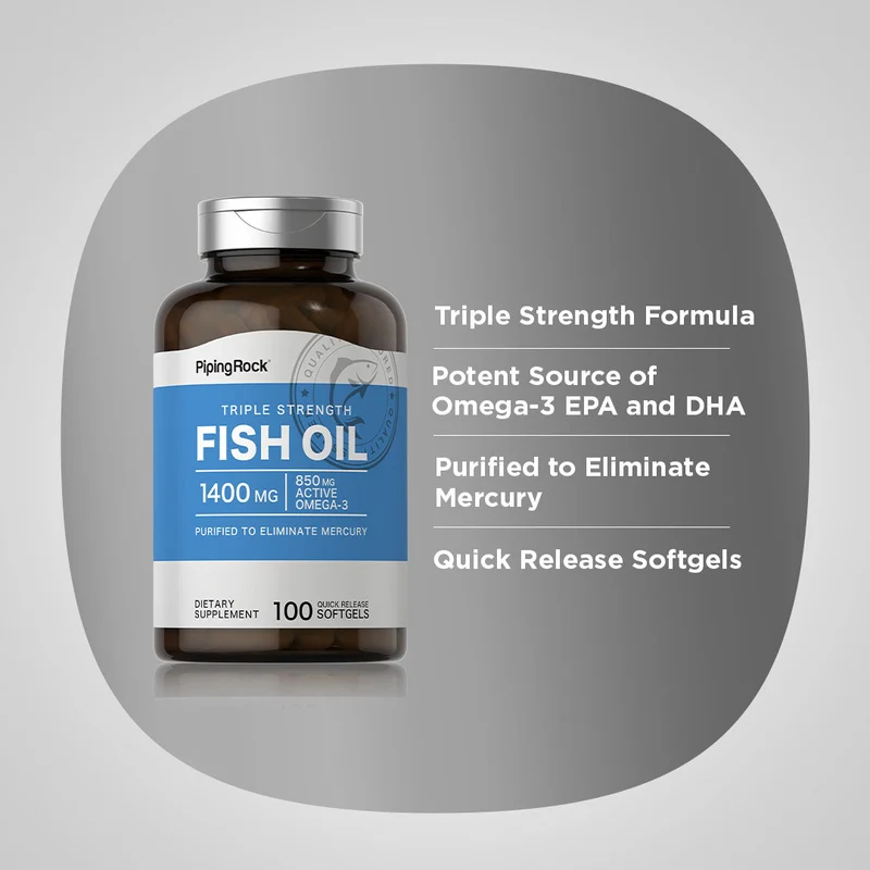 Triple Strength Omega-3 Fish Oil 1400 mg (850 mg Active Omega-3), 100 Quick Release Softgels