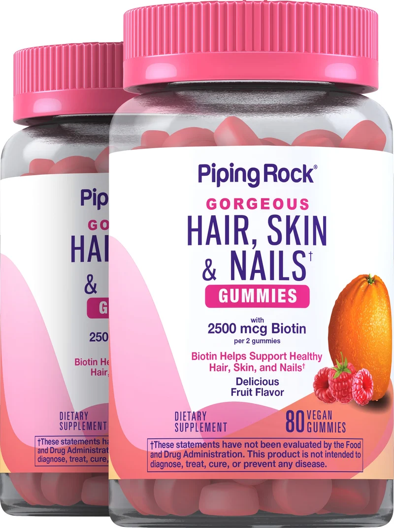 Hair, Skin & Nails (Delicious Fruit), 80 Vegan Gummies, 2 Bottles