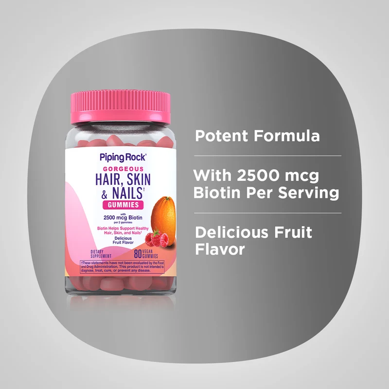 Hair, Skin & Nails (Delicious Fruit), 80 Vegan Gummies, 2 Bottles