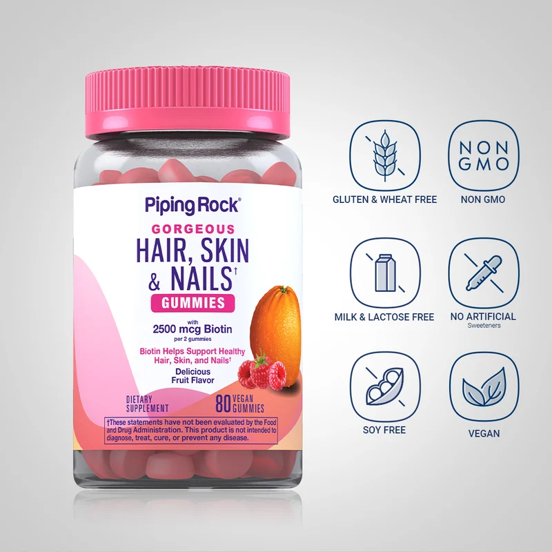 Hair, Skin & Nails (Delicious Fruit), 80 Vegan Gummies, 2 Bottles