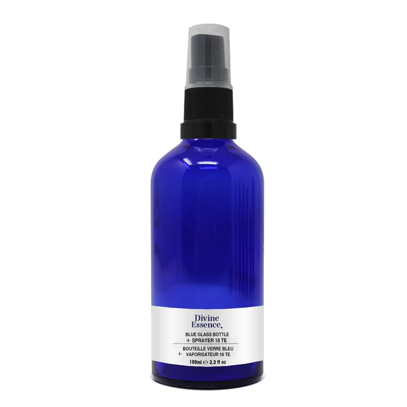 Blue Glass Bottle 100 ml + Black Sprayer 18 TE