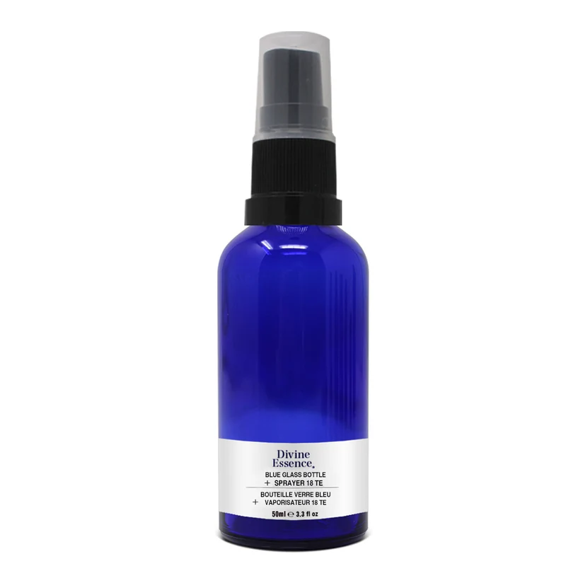 Blue Glass Bottle 50ml + Black Sprayer 18 TE