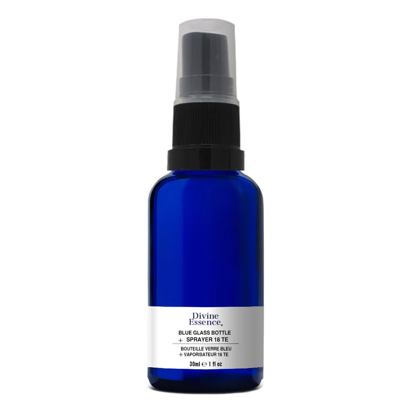 Blue Glass Bottle 30 ml + Black sprayer 18 TE