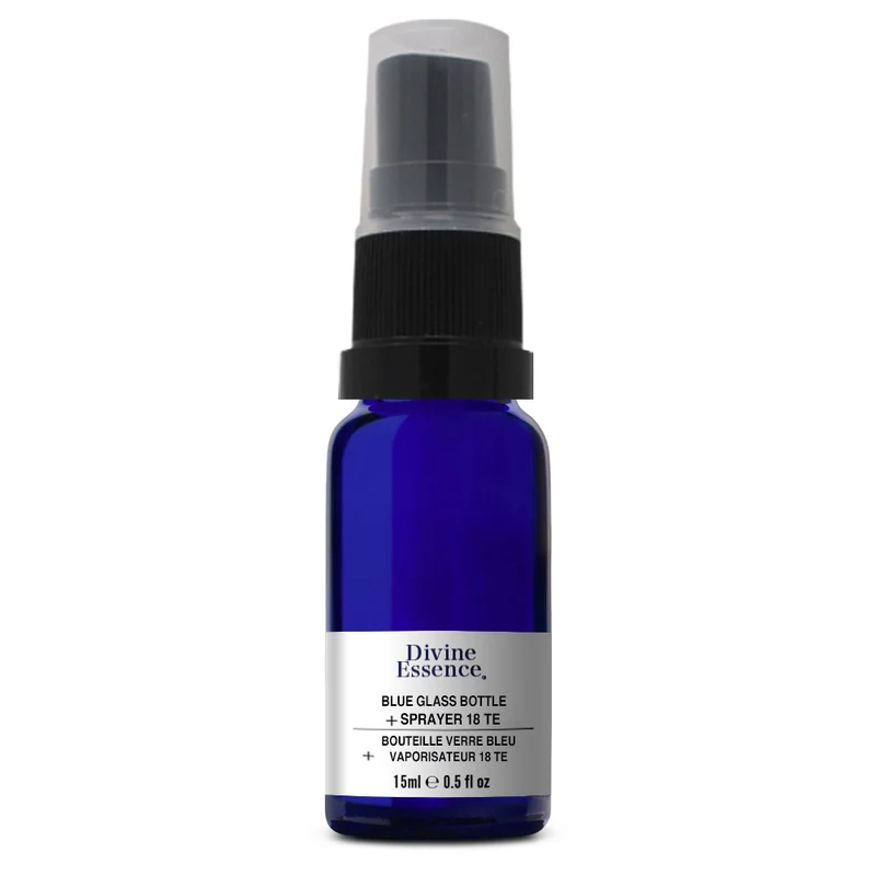 Blue Glass Bottle 15 ml + Black Sprayer 18 TE
