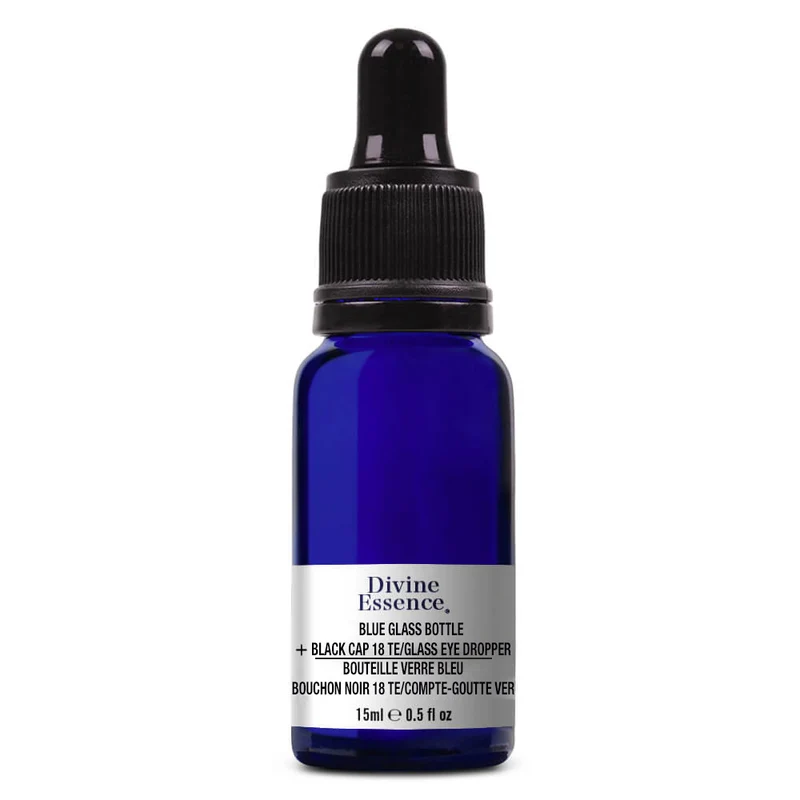 Blue Glass Bottle 15 ml + Black Cap 18 TE/Glass Eye Dropper