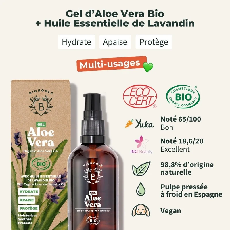 Gel Aloe Vera Bio + Huile Essentielle de Lavandin