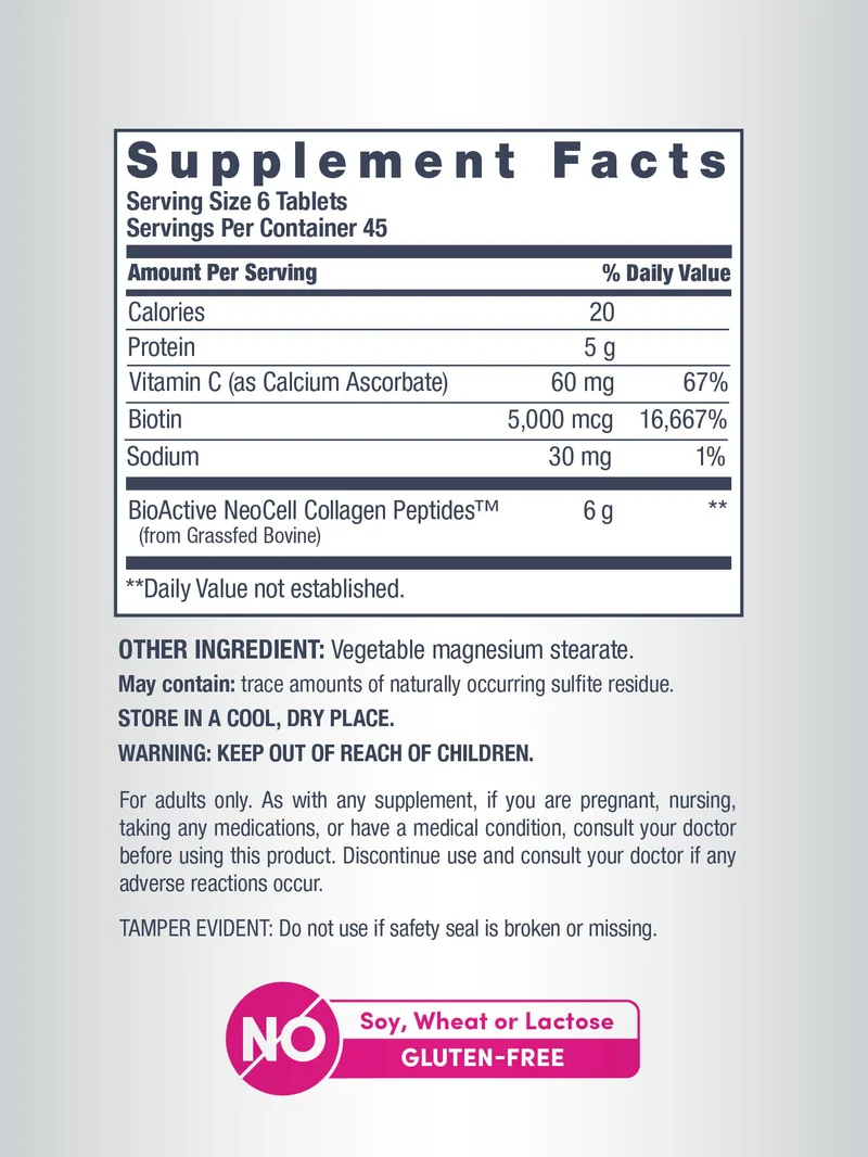 Grassfed Collagen Peptides + C & Biotin, 6000 mg, 270 Tablets