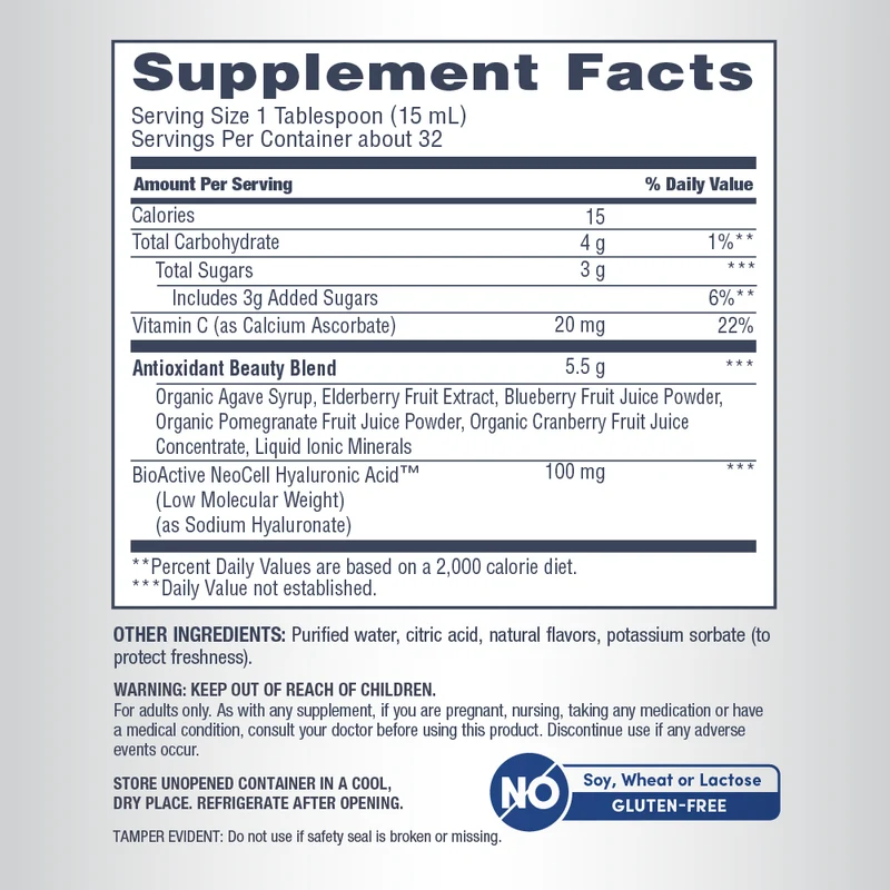 Hyaluronic Acid 100 mg plus C Liquid Blueberry Flavor, 16 fl oz (473 mL) Liquid