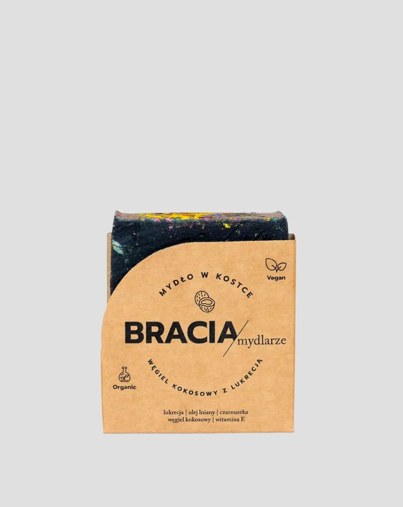 Barre de savon purifiante et antibactérienne au charbon de noix de coco et à la réglisse Bracia Mydlarze