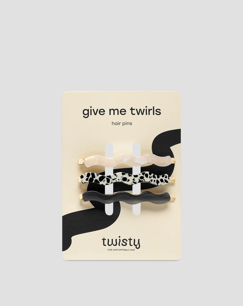 Set d'épingles à cheveux - marbrées, perles, noires de Twisty - 3 pcs.