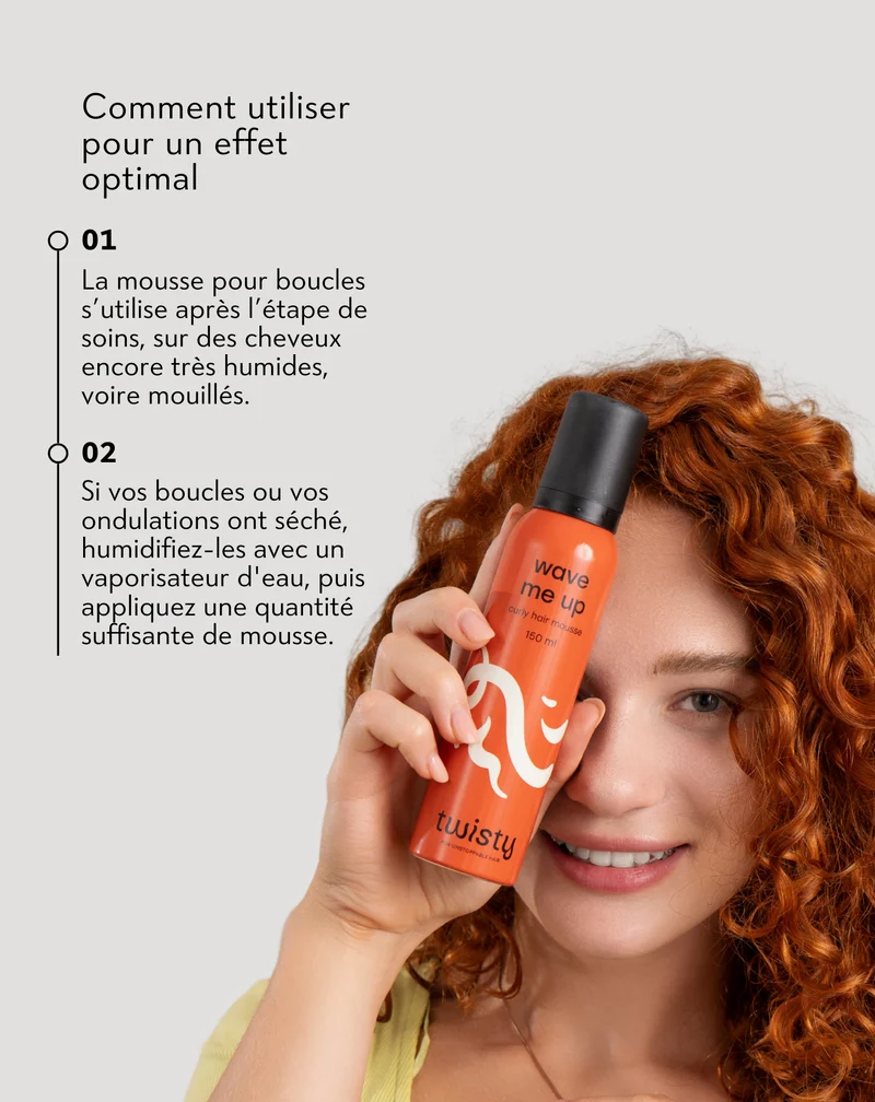 Mousse coiffante Wave me up de Twisty pour cheveux bouclés - fixe les boucles sans les alourdir