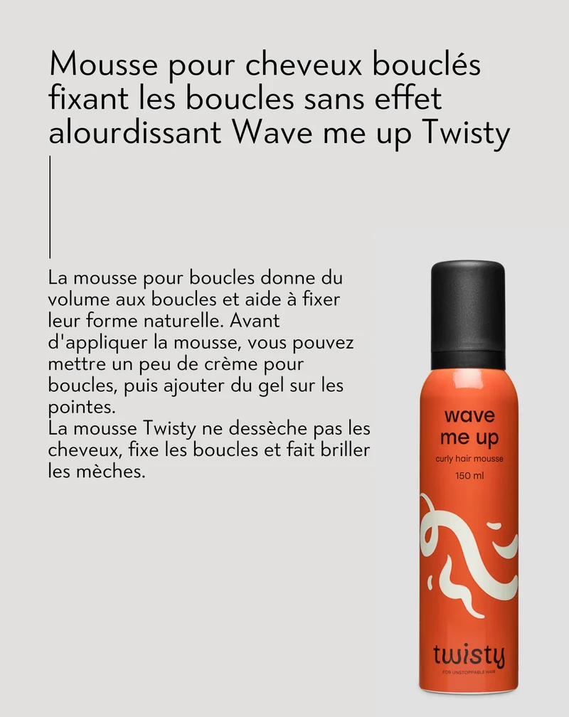 Mousse coiffante Wave me up de Twisty pour cheveux bouclés - fixe les boucles sans les alourdir