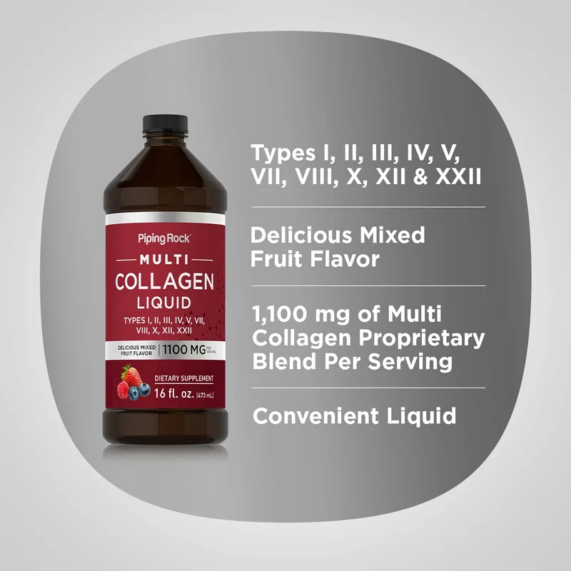 Multi Collagen Liquid (Delicious Mixed Fruit), 1100 mg (per serving), 16 fl oz (473 mL) Bottle