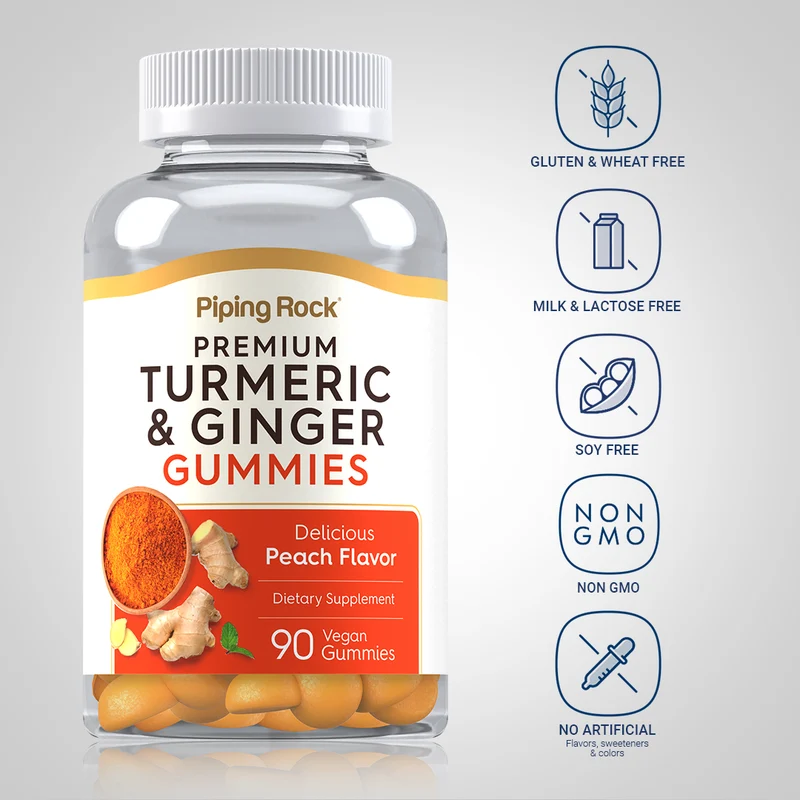 Turmeric & Ginger (Delicious Peach), 90 Vegan Gummies