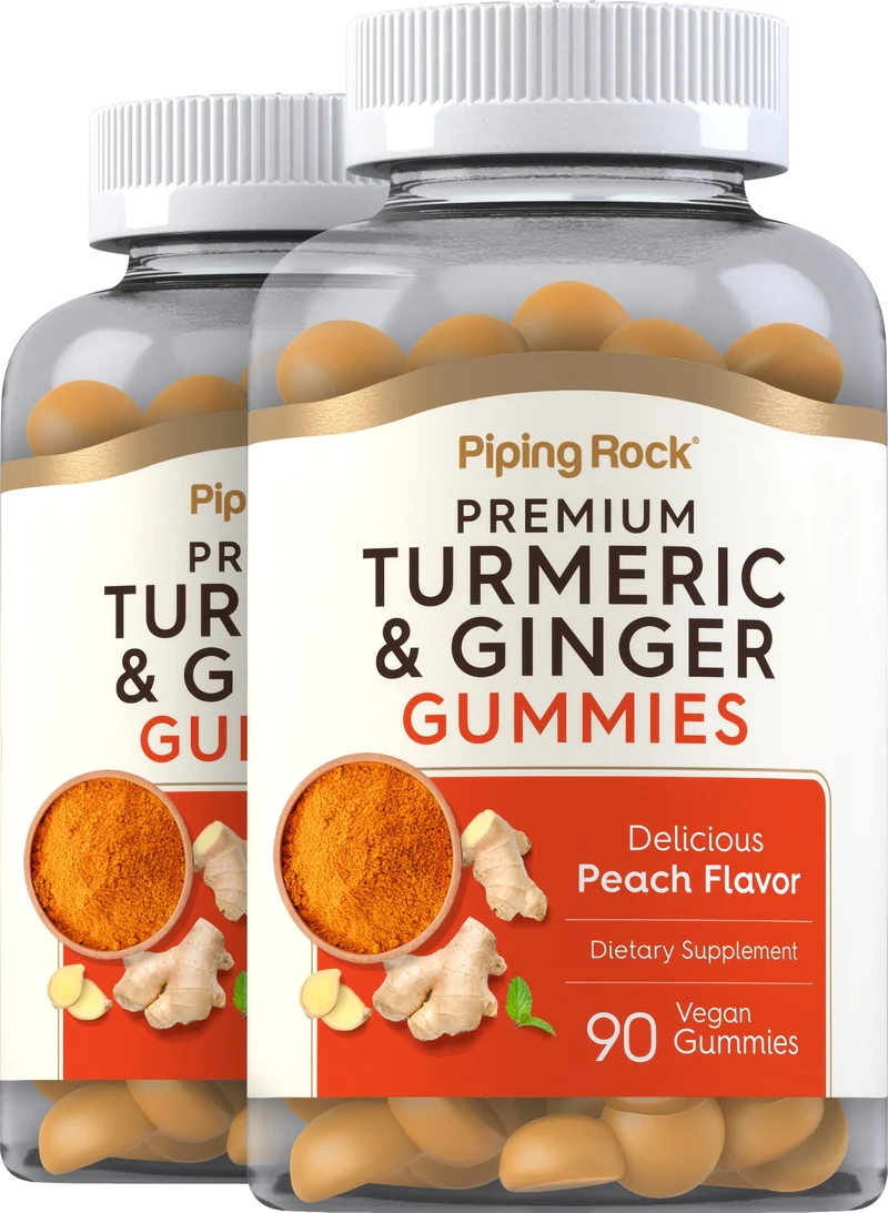 Turmeric & Ginger (Delicious Peach), 90 Vegan Gummies, 2 Bottles