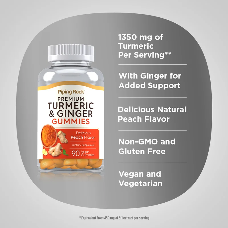Turmeric & Ginger (Delicious Peach), 90 Vegan Gummies, 2 Bottles