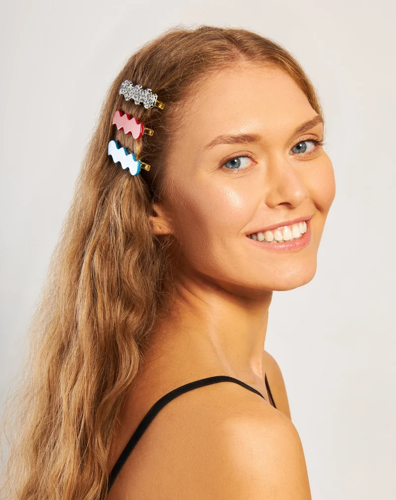 Set de barrettes wavy - marbrées, bleues et rouges de Twisty - 3 pcs.