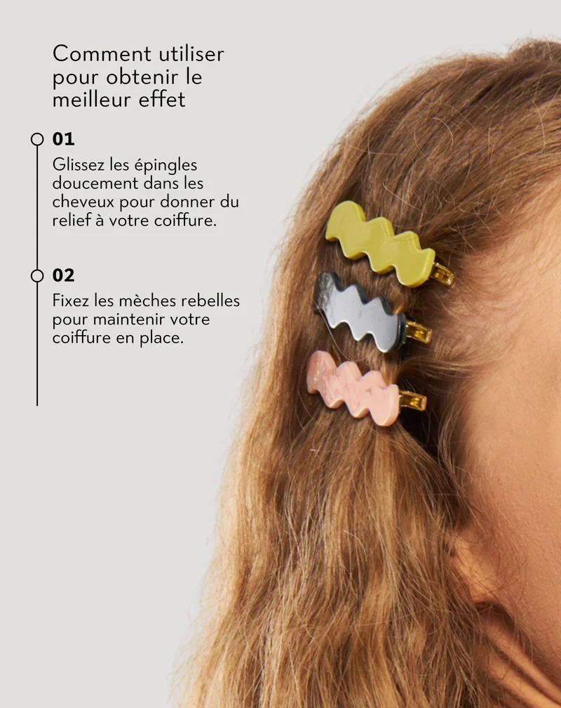 Set de barrettes wavy - marbrées, bleues et rouges de Twisty - 3 pcs.